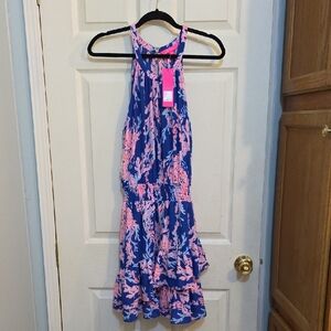 Blue and Pink Halter Dress